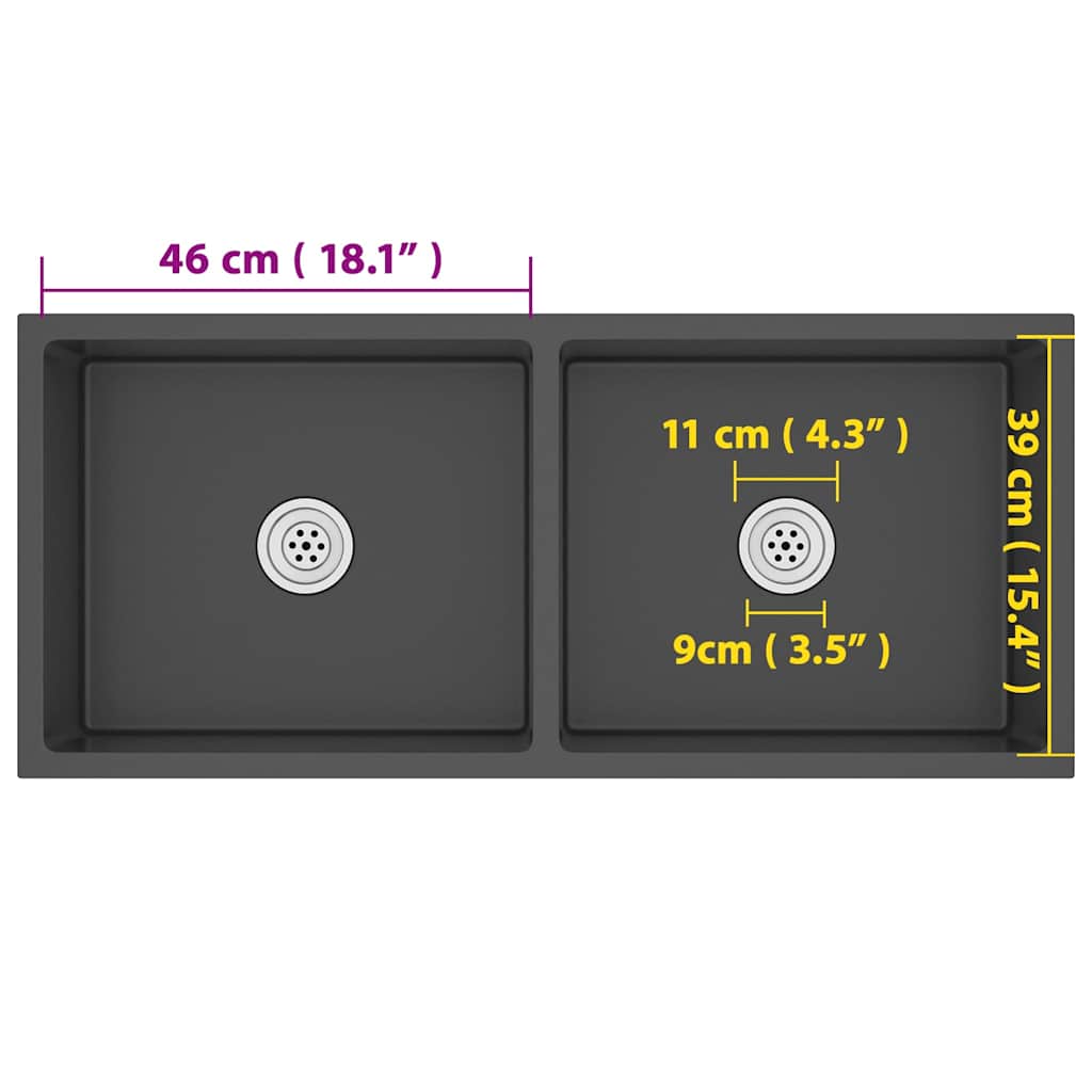 vidaXL Handmade Kitchen Sink Black Stainless Steel