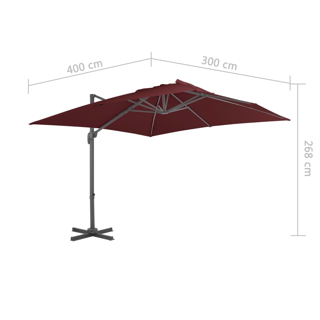 vidaXL Cantilever Garden Parasol | Bordeaux red | Polyester | 4 x 3 m | Tiltable