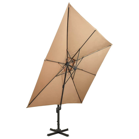 312374 vidaXL Cantilever Garden Parasol with Double Top 300x300 cm Taupe