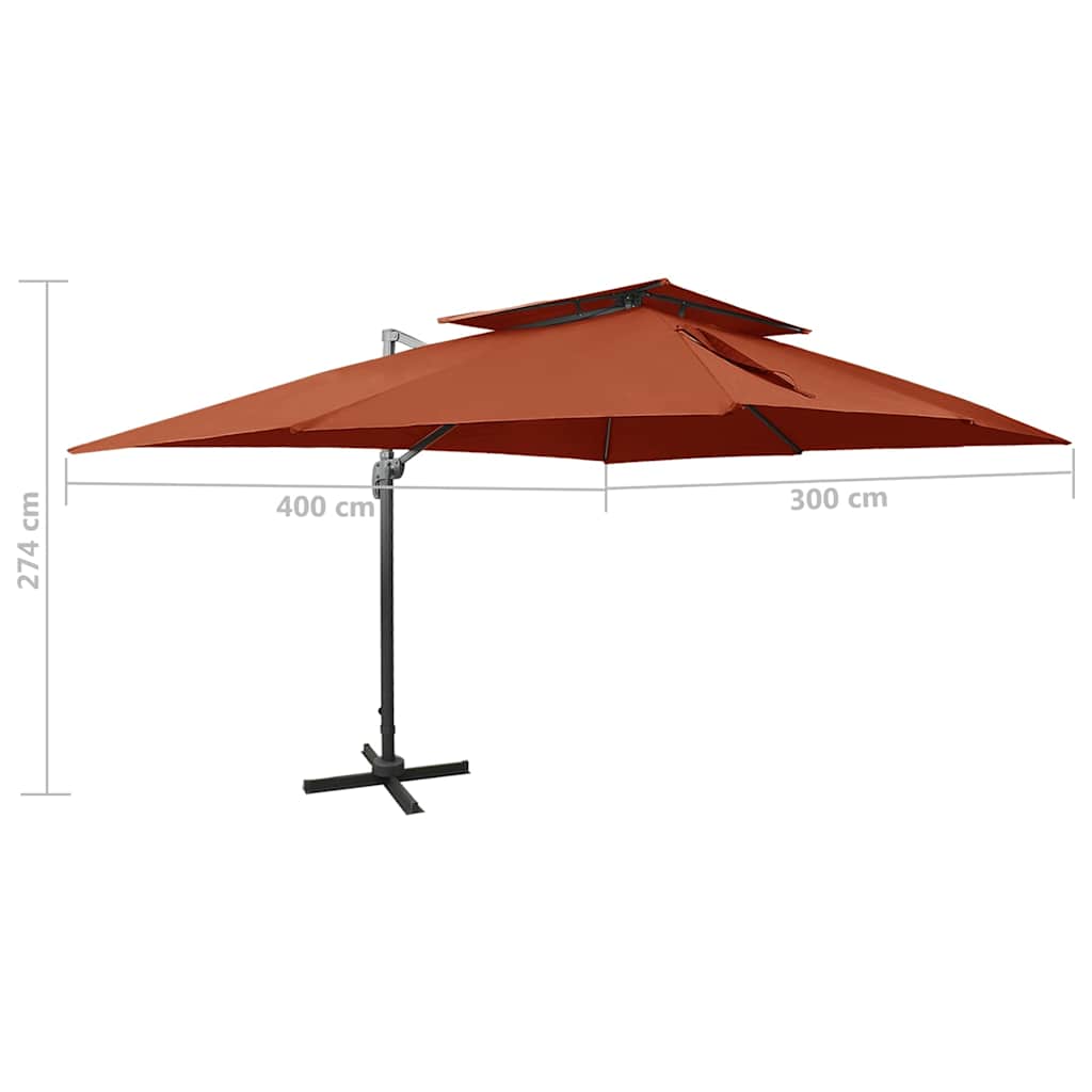 312383 vidaXL Cantilever Garden Parasol with Double Top Terracotta 400x300 cm