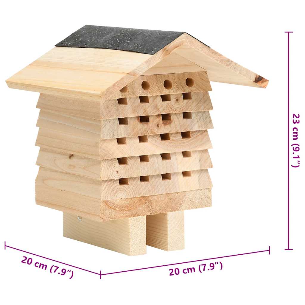 vidaXL Bee Hotel Solid Firwood 22x20x20 cm