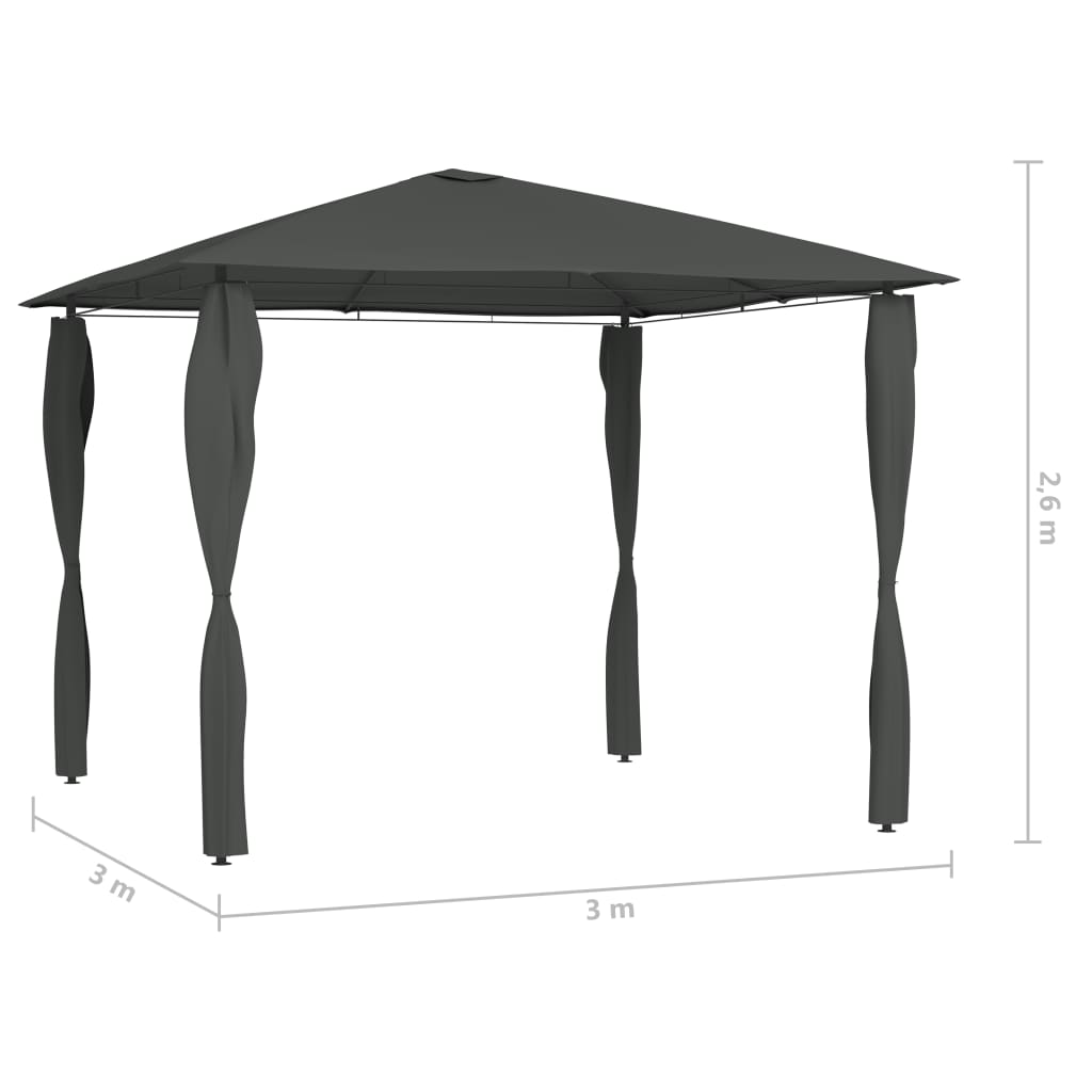 vidaXL Gazebo with Post Covers 3x3x2.6 m Anthracite 160 g/m²