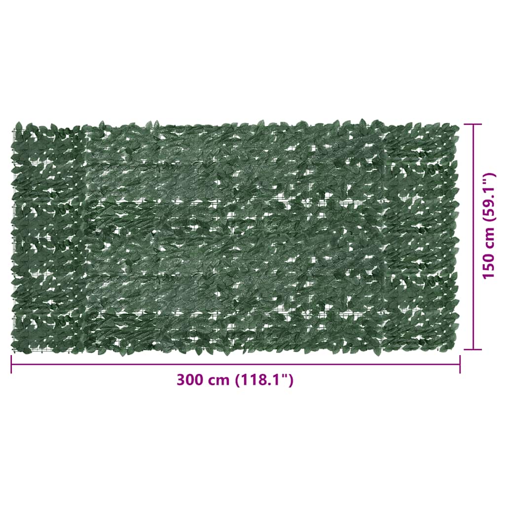 vidaXL Balcony Screen with Dark Green Leaves 300x150 cm