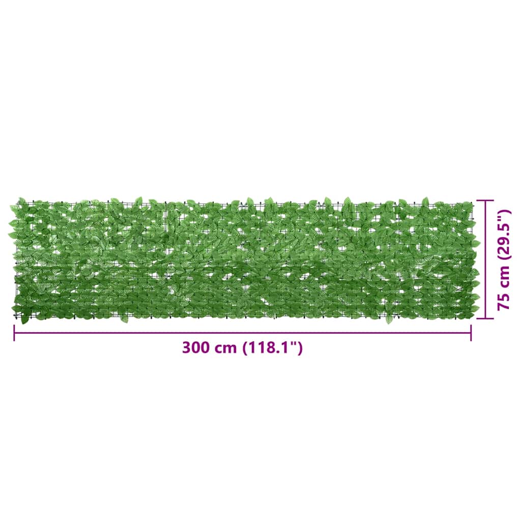 vidaXL Balcony Screen with Green Leaves 300x75 cm