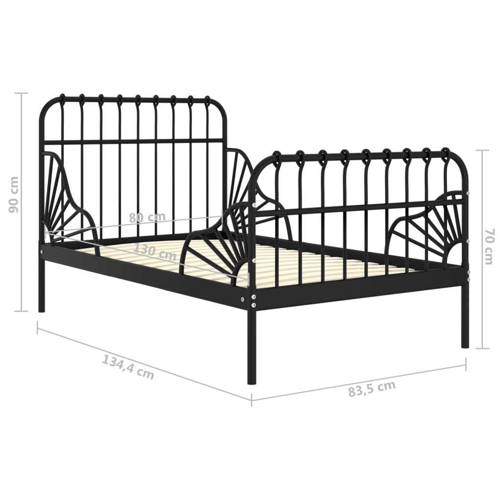 vidaXL Extendable Bed Frame | Black | Powder-coated metal | Single | Extendable