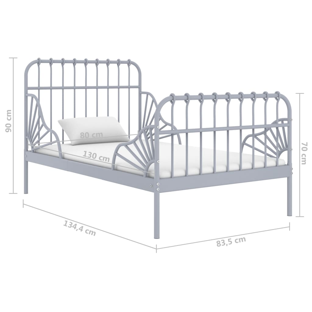 vidaXL Extendable Bed Frame without Mattress Grey Metal 80x130/200 cm