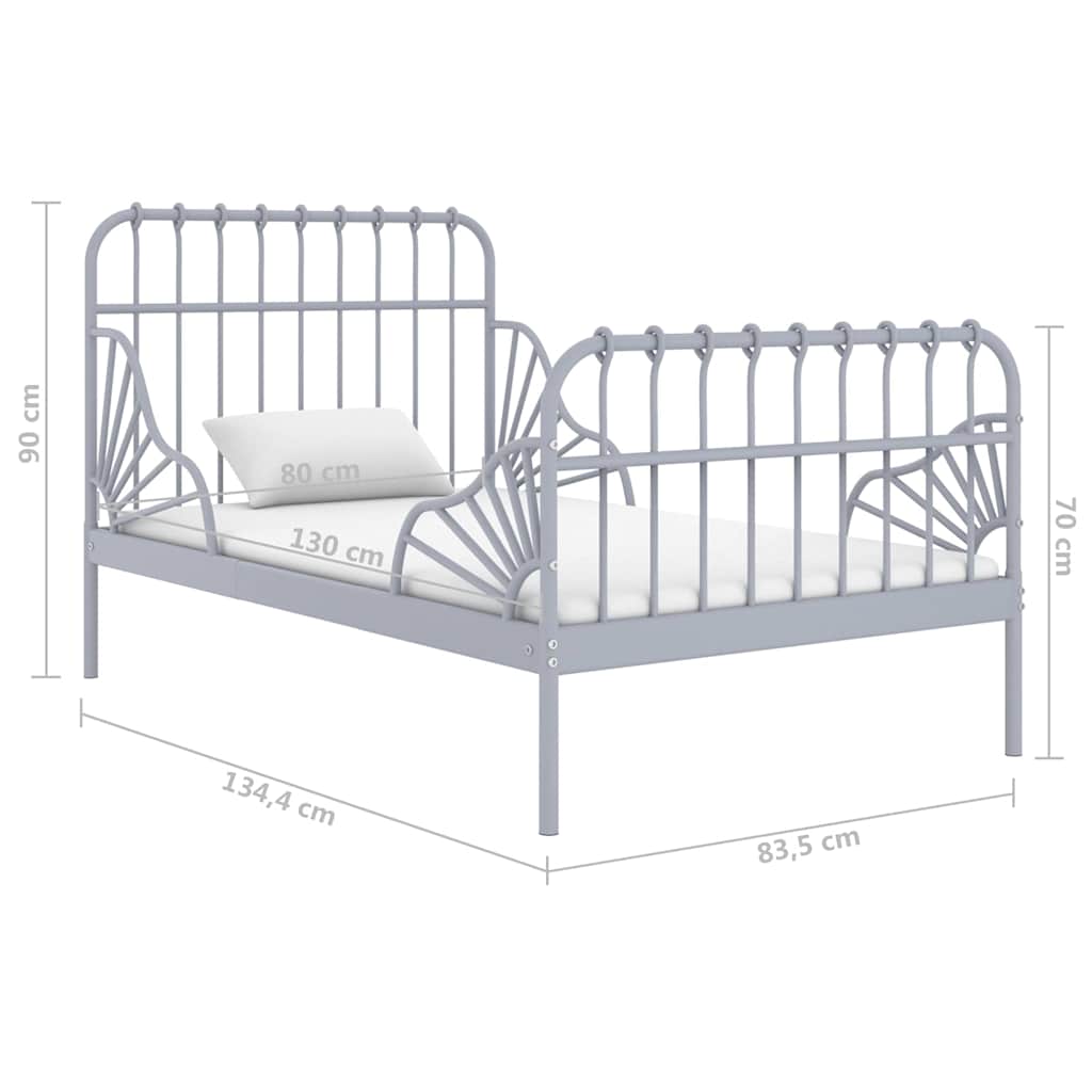 vidaXL Extendable Bed Frame without Mattress Grey Metal 80x130/200 cm