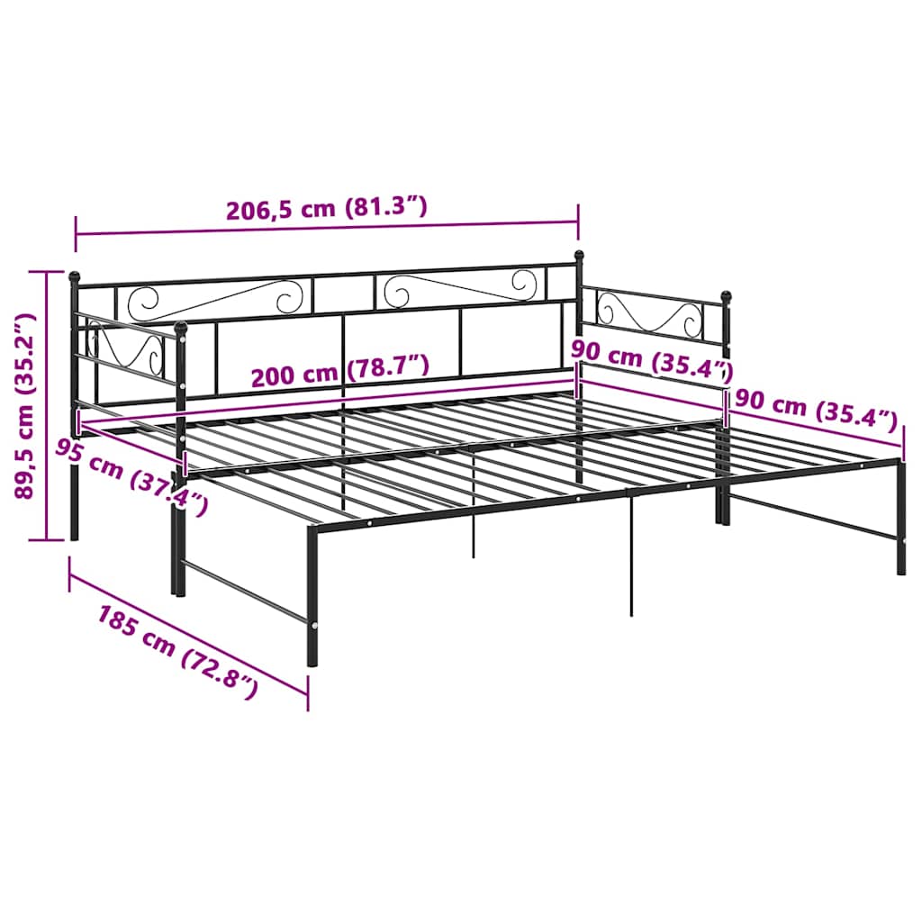 vidaXL Pull-out Sofa Bed Frame without Mattress Black Metal 90x200 cm