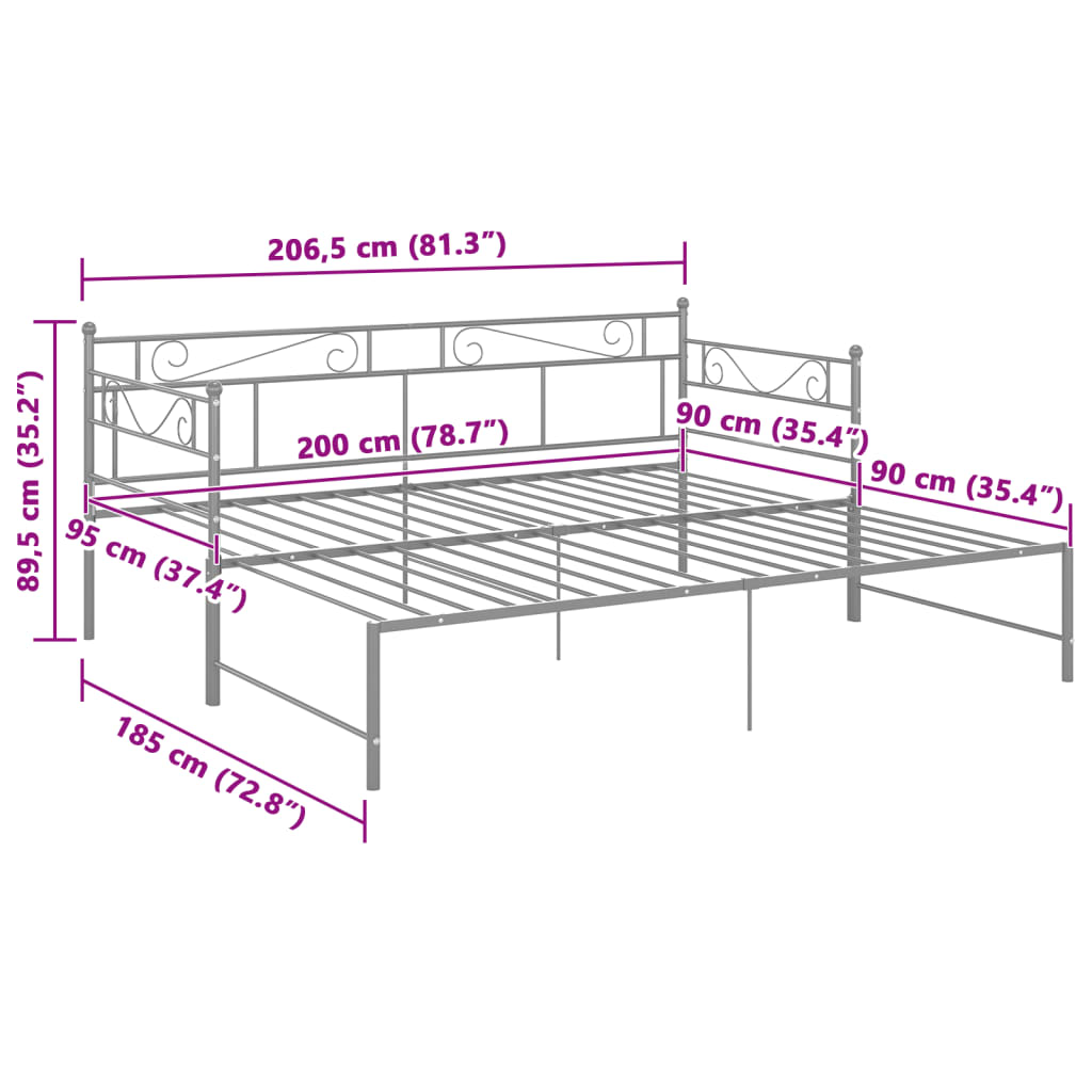 vidaXL Sofa Bed Frame | Grey | Powder-coated metal | Single and Double
