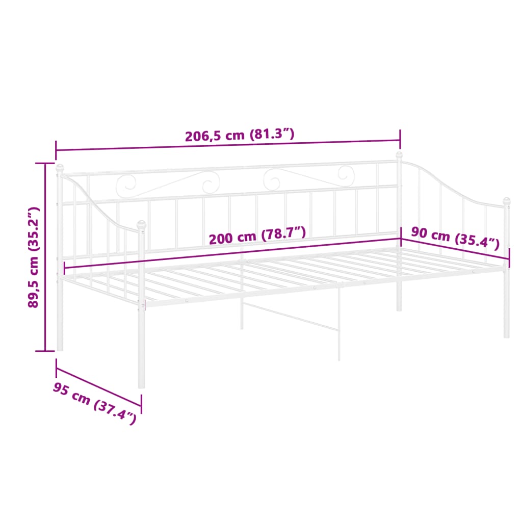 vidaXL Sofa Bed Frame | White | Powder-coated metal | Single