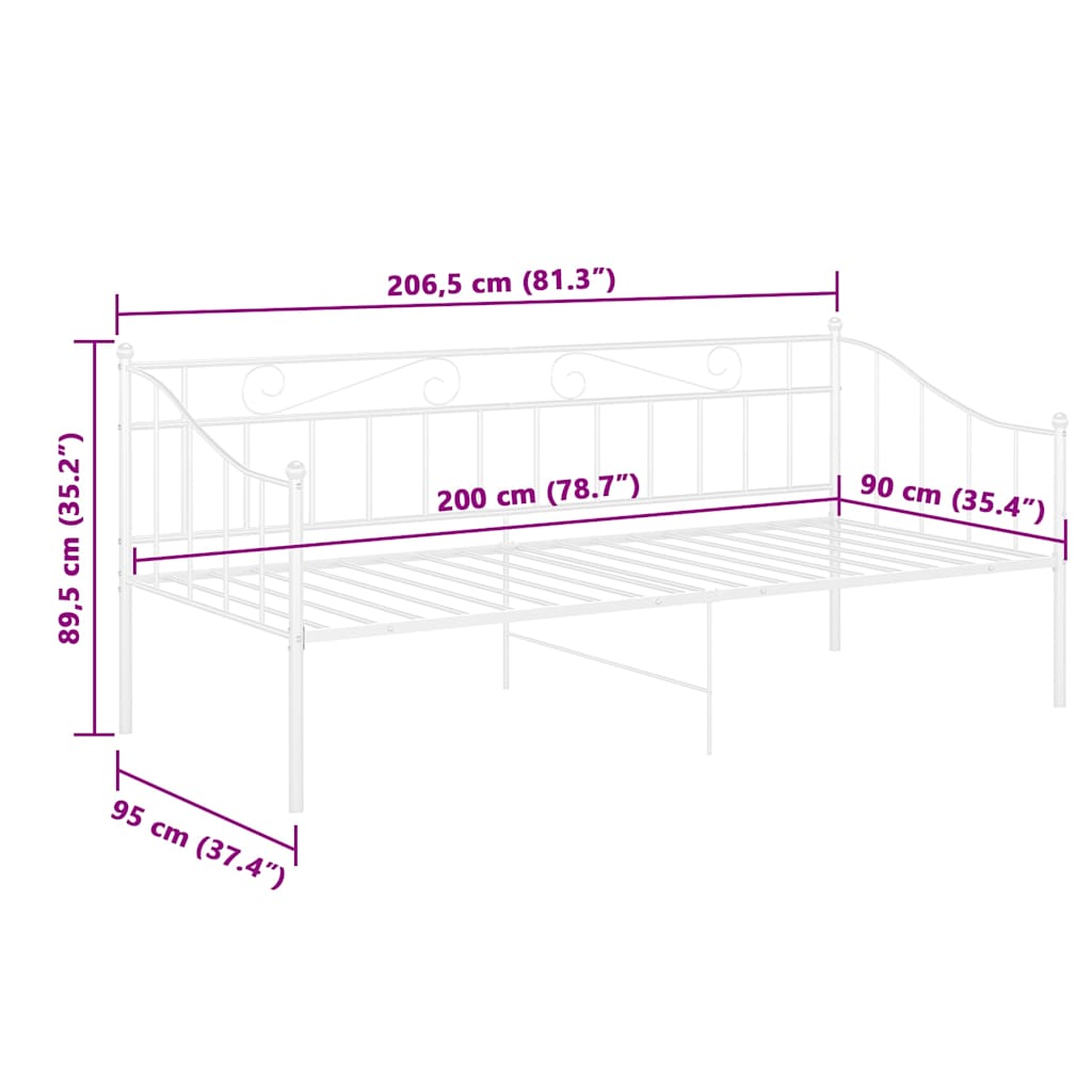 vidaXL Sofa Bed Frame without Mattress White Metal 90x200 cm
