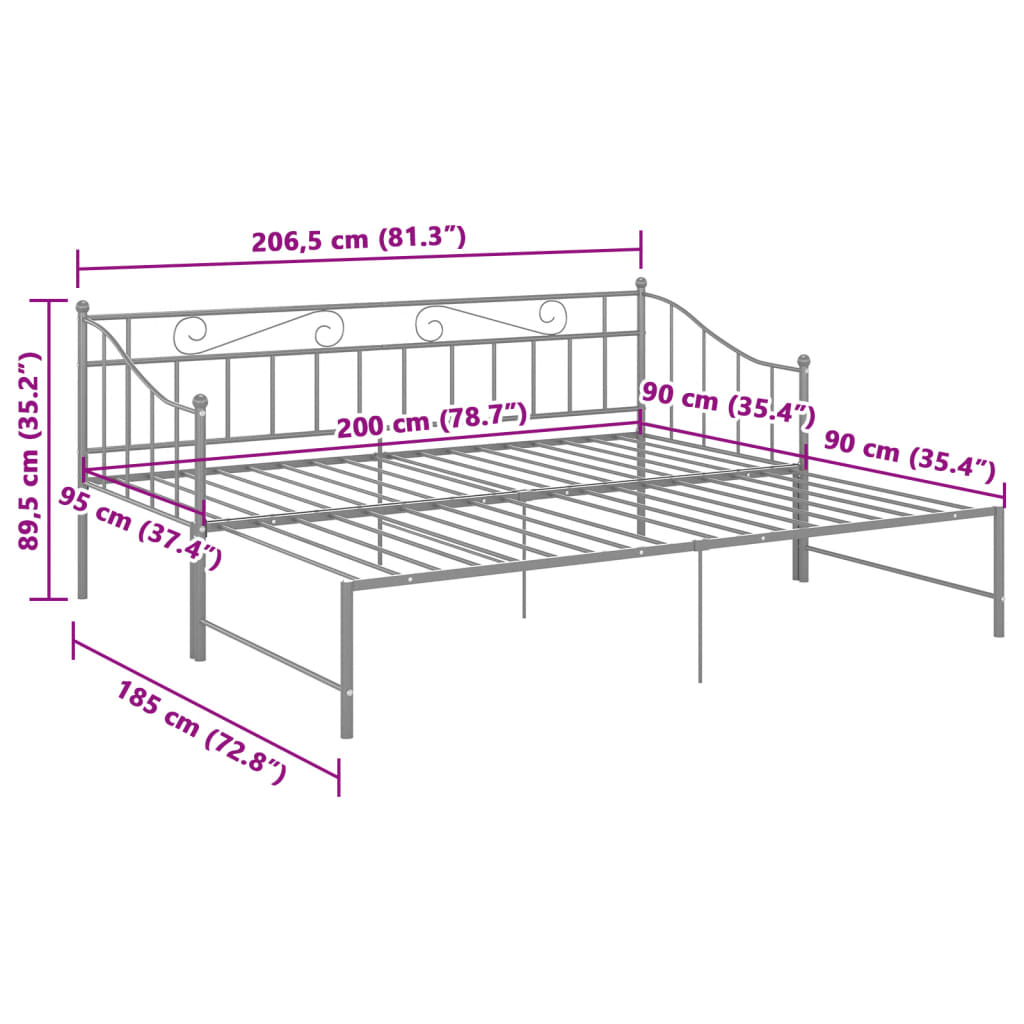 vidaXL Sofa Bed Frame | Grey | Powder-coated metal | 90x200 cm