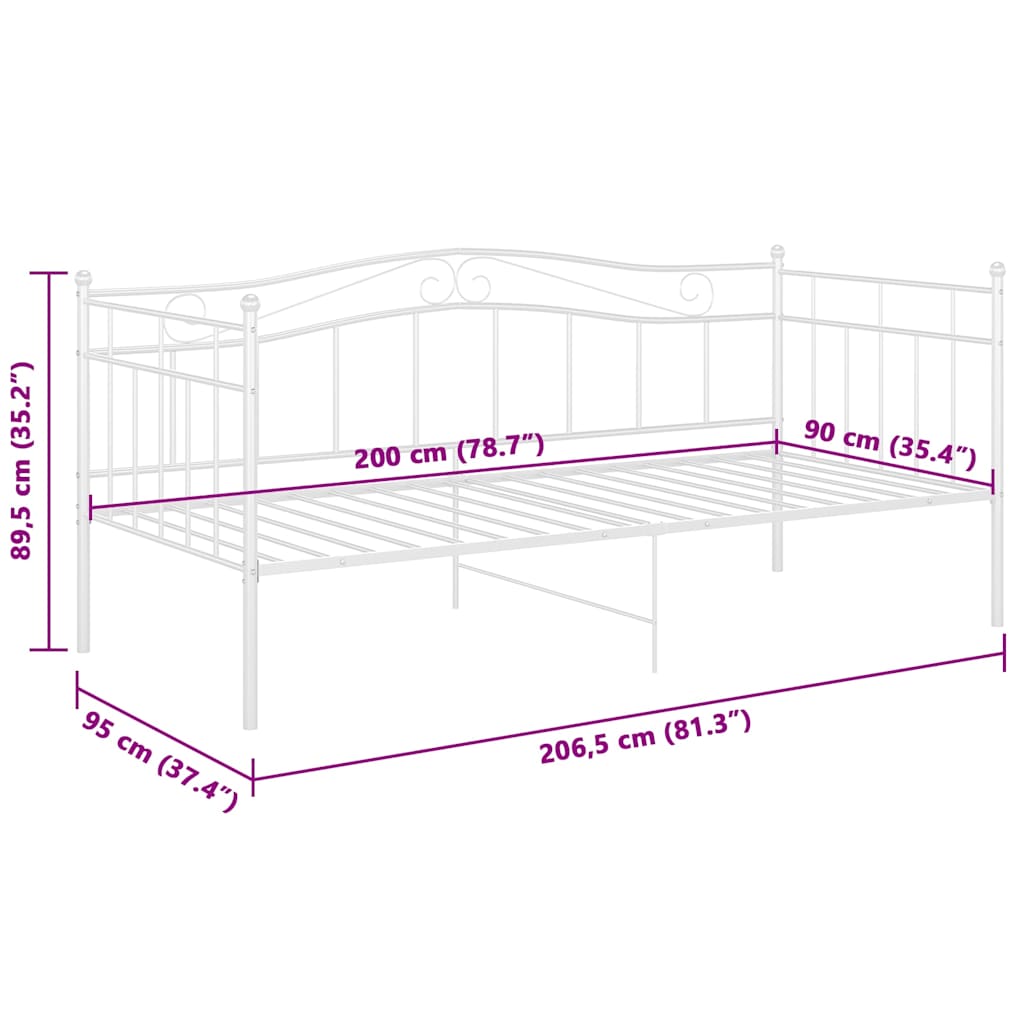 vidaXL Sofa Bed Frame without Mattress White Metal 90x200 cm