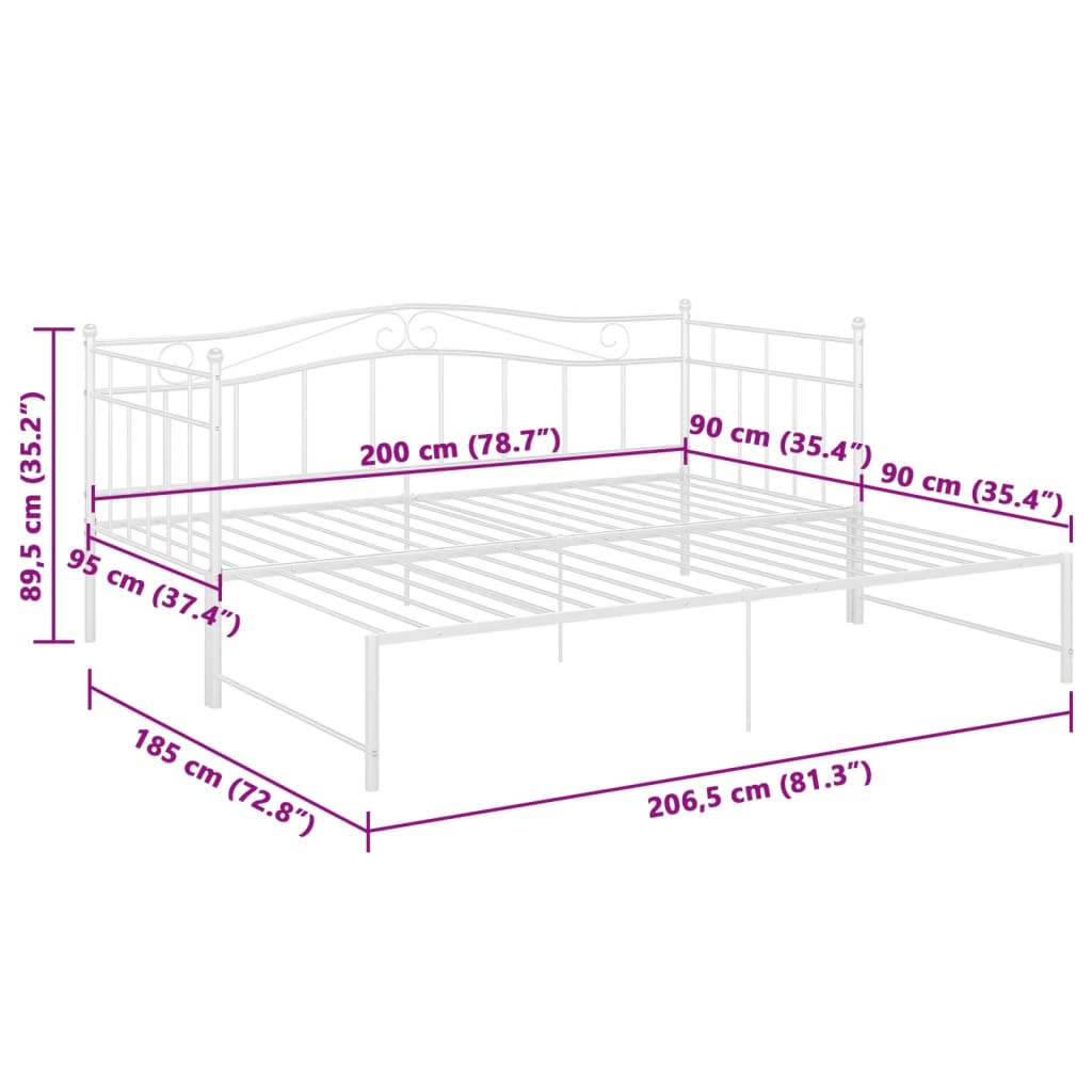vidaXL Sofa Bed Frame | White | Powder-coated metal | Standard