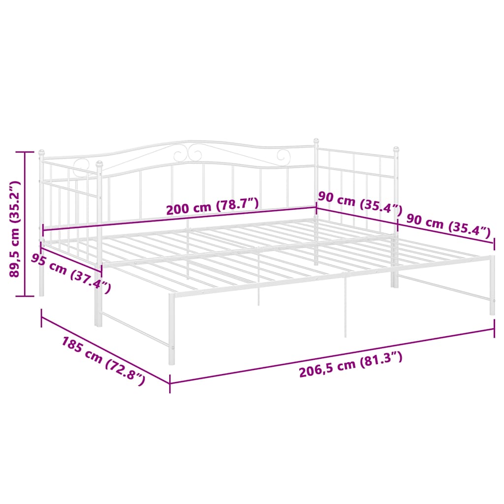 vidaXL Pull-out Sofa Bed Frame without Mattress White Metal 90x200 cm
