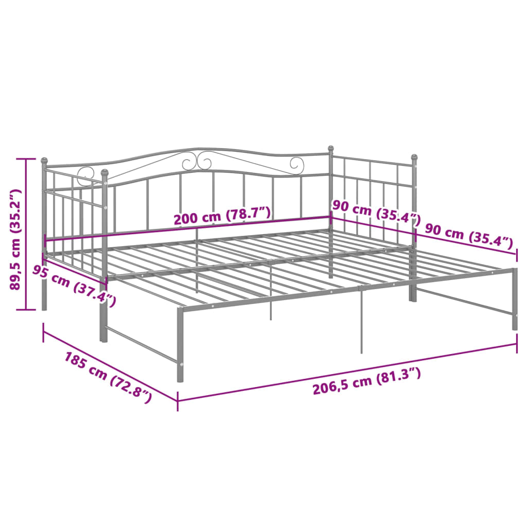 vidaXL Pull-out Sofa Bed Frame without Mattress Grey Metal 90x200 cm