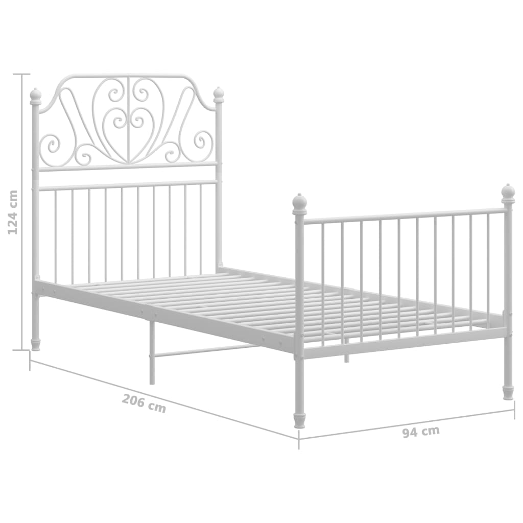 vidaXL Bed Frame without Mattress White Metal 90x200 cm