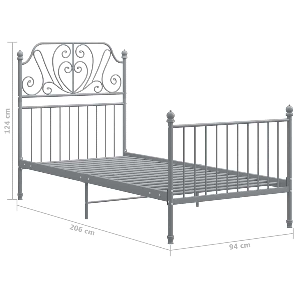 vidaXL Bed Frame without Mattress Grey Metal 90x200 cm