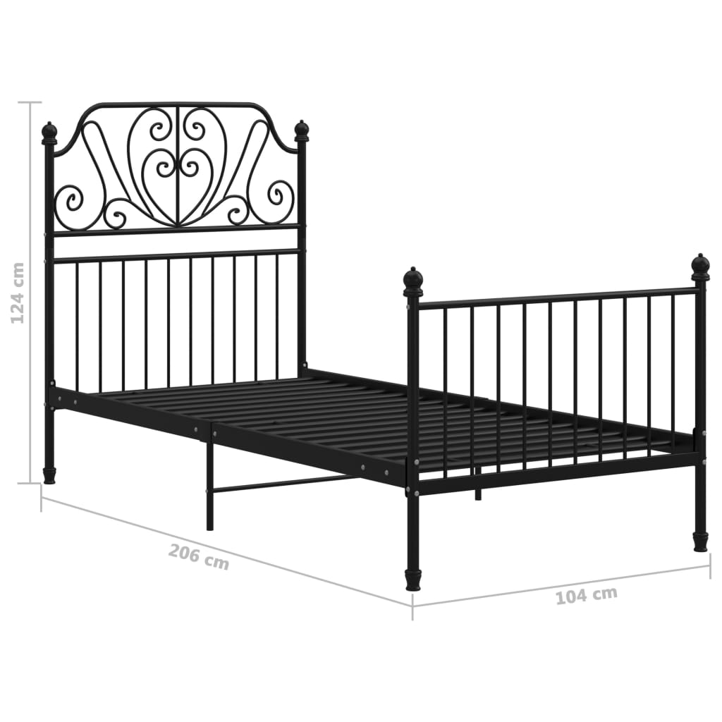 vidaXL Bed Frame | Black | Powder-coated metal | Single | Durable | Bed Frame