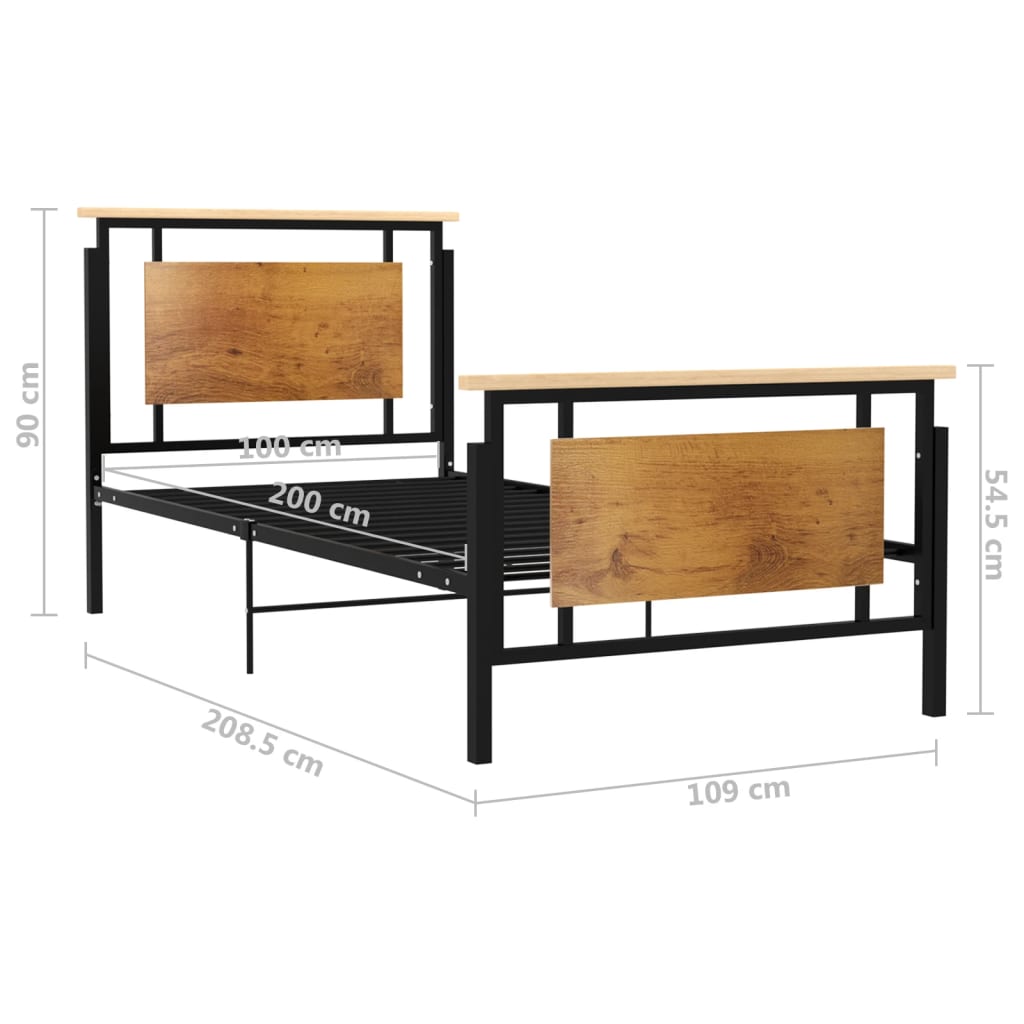 vidaXL Bed Frame | Black, Oak | Solid oak wood, powder-coated metal, MDF
