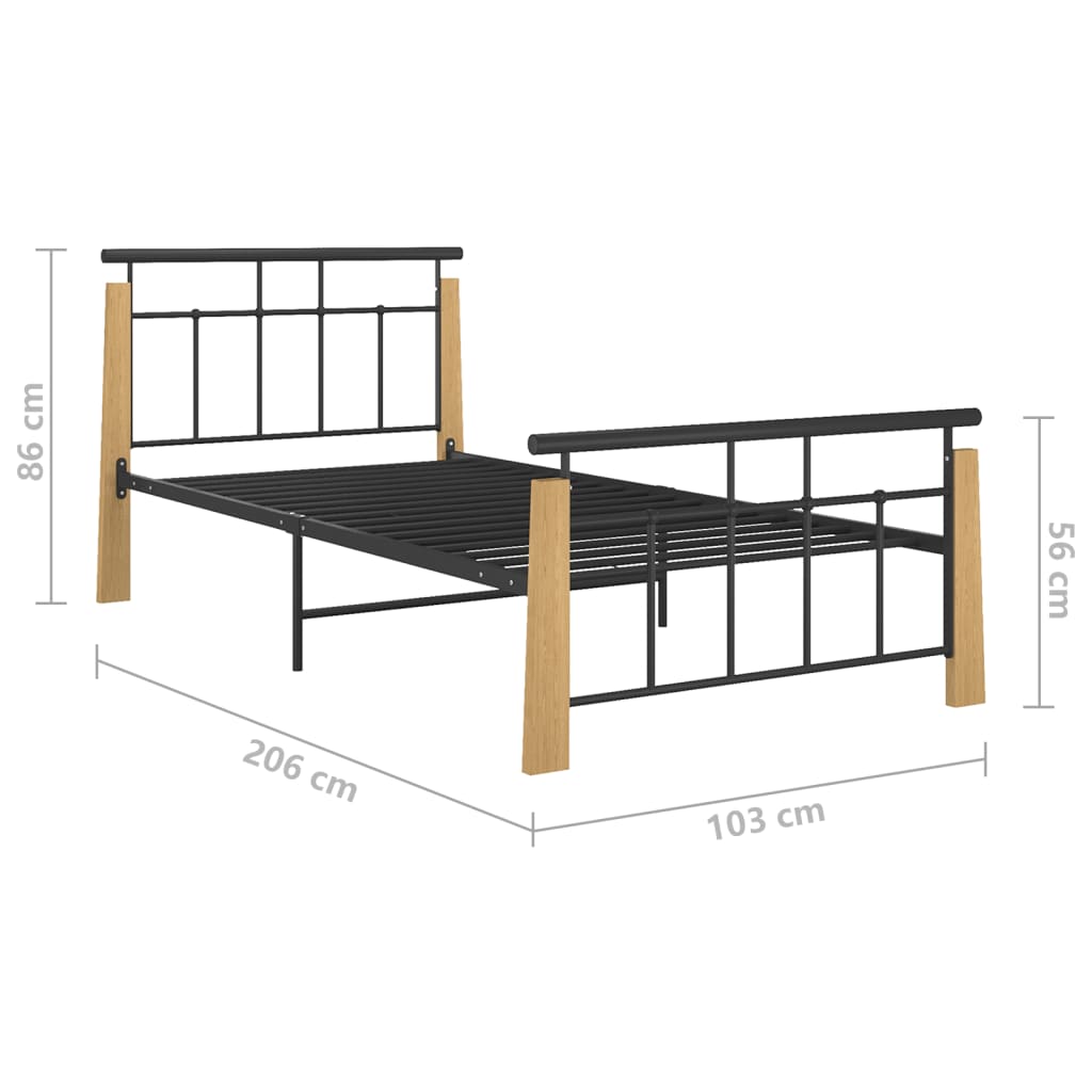vidaXL Bed Frame | Black and Light Oak | Powder-coated metal, solid oak wood
