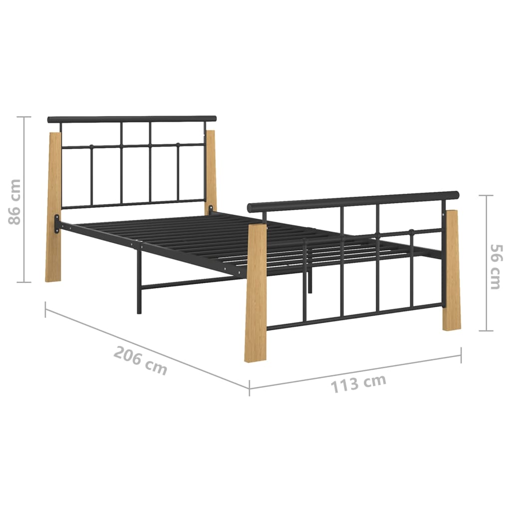 vidaXL Bed Frame without Mattress Metal and Solid Oak Wood 100x200 cm