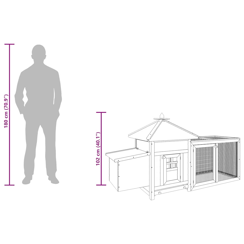 vidaXL Chicken Coop with Nest Box Mocha 190x72x102 cm Solid Firwood