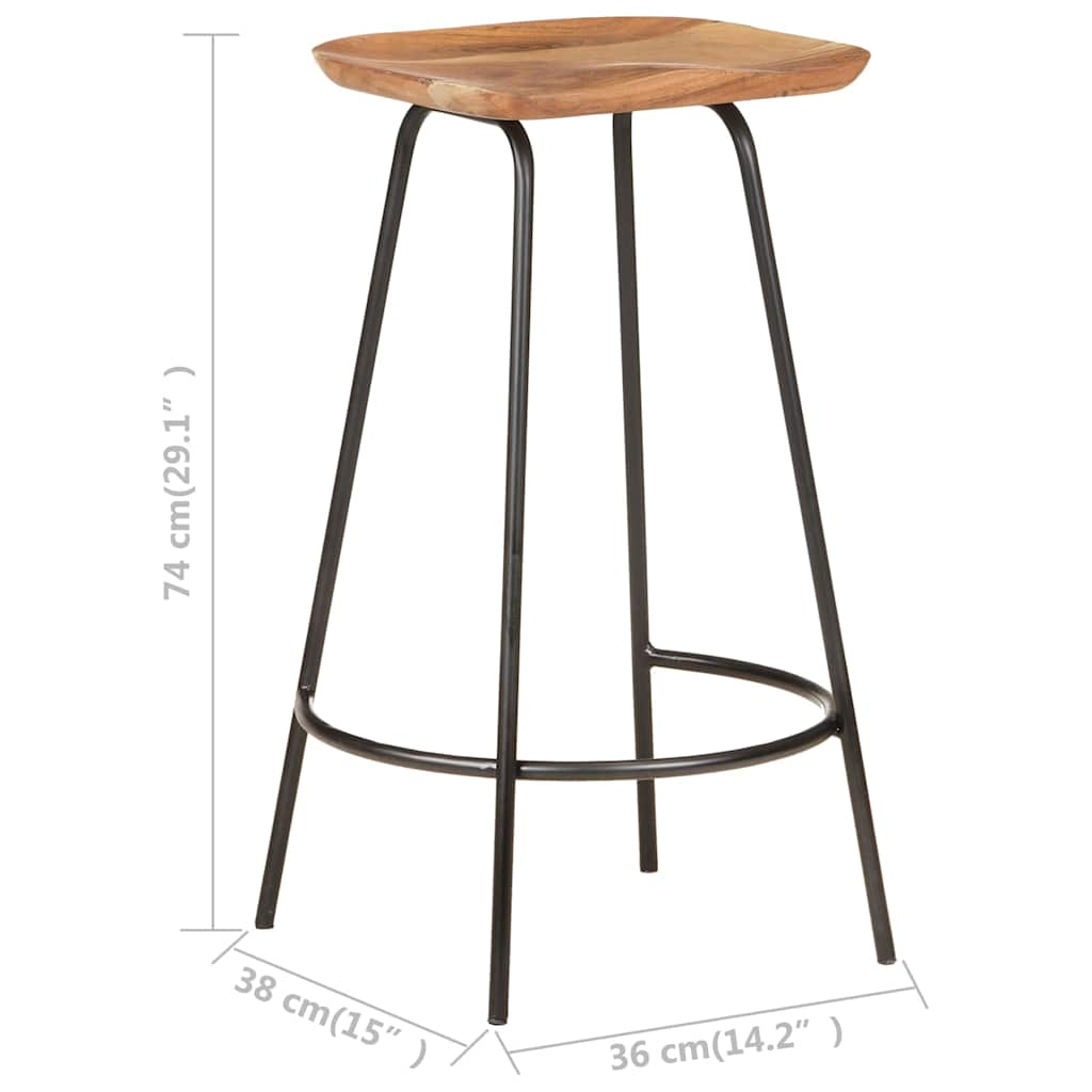 vidaXL Bar Stool | Set of 2 | Natural Wood | Solid Acacia Wood | Standard