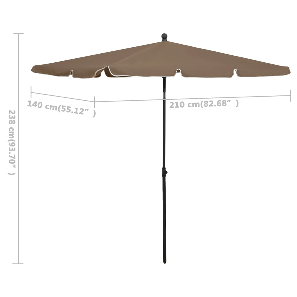 vidaXL Garden Parasol | Taupe | Polyester, Steel | 210 x 140 cm | Tiltable