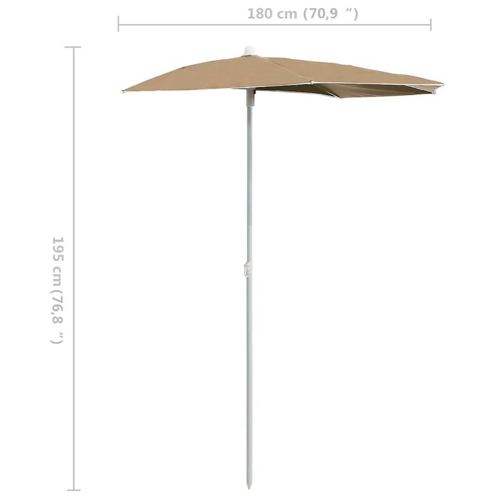 vidaXL Garden Half Parasol with Pole 180x90 cm Taupe