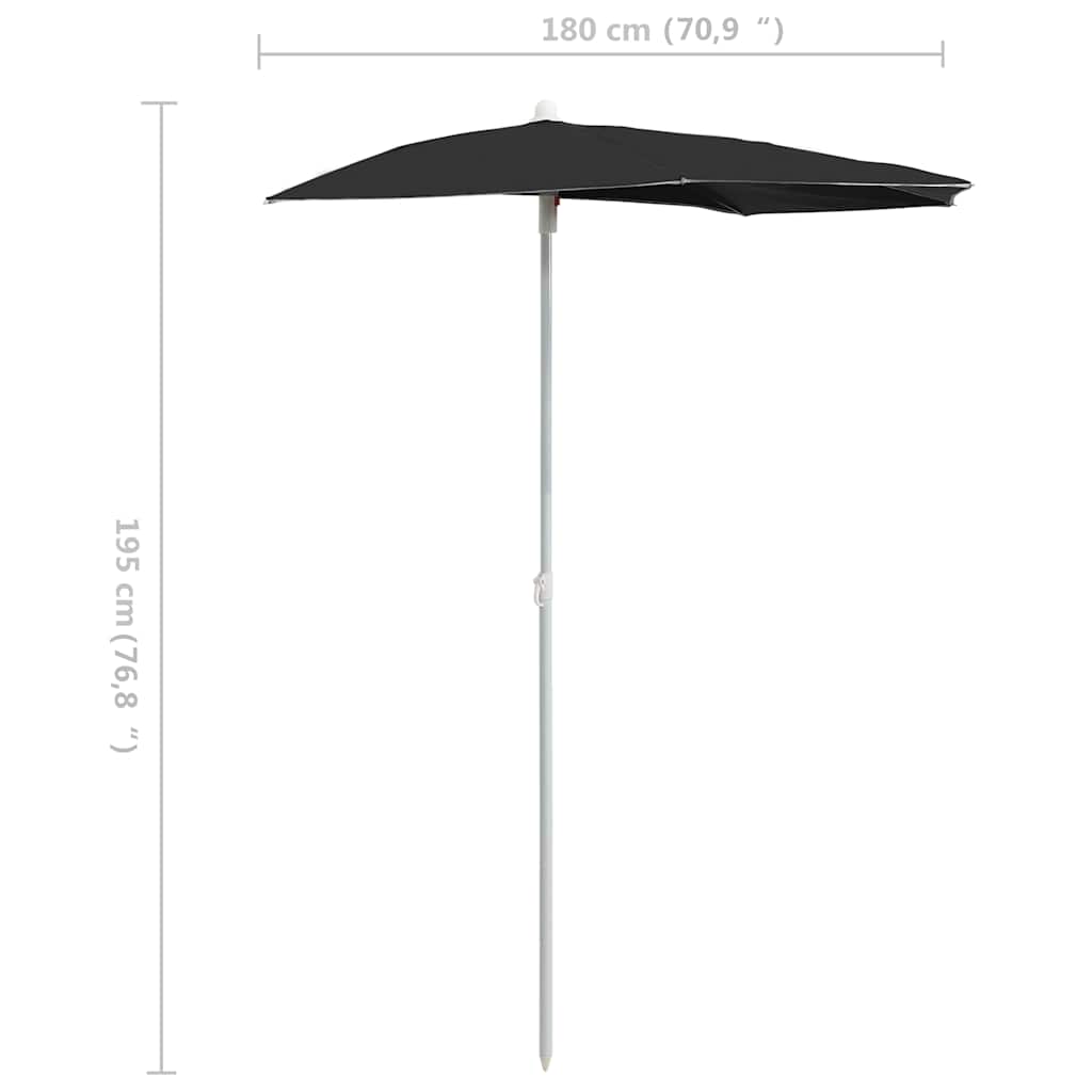 vidaXL Garden Half Parasol with Pole 180x90 cm Black