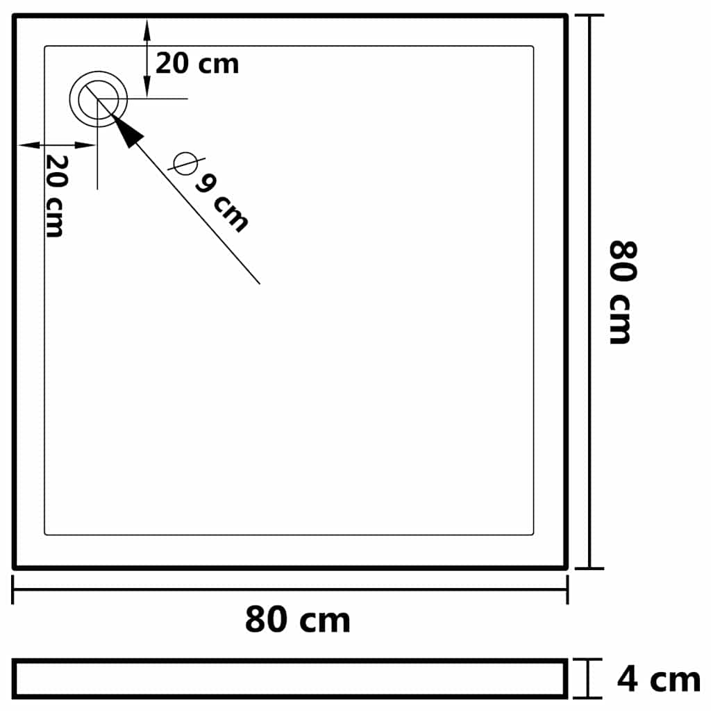 148907 vidaXL Square ABS Shower Base Tray White 80x80 cm