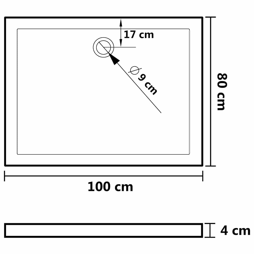 vidaXL Rectangular ABS Shower Base Tray Black 80x100 cm