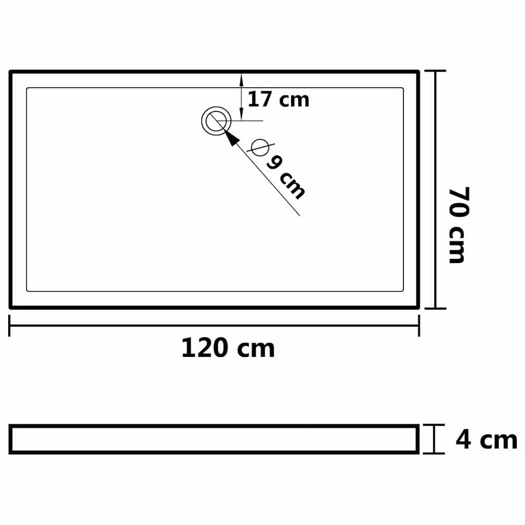 148914 vidaXL Rectangular ABS Shower Base Tray Black 70x120 cm