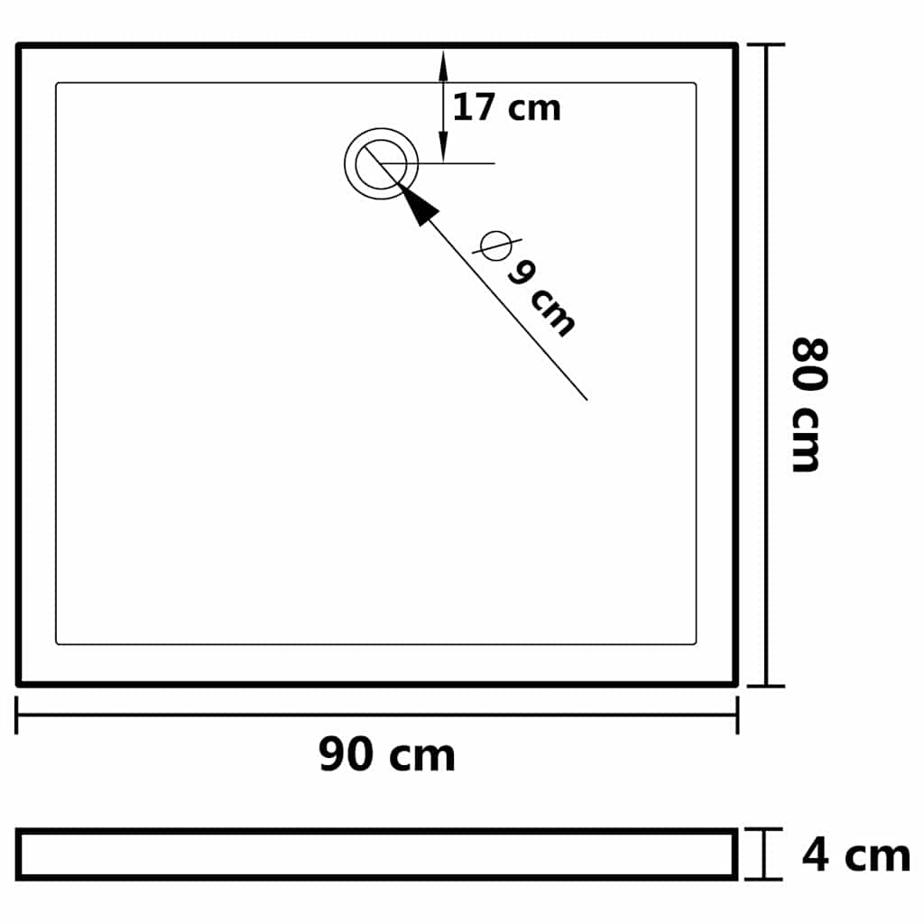 148917 vidaXL Rectangular ABS Shower Base Tray Black 80x90 cm