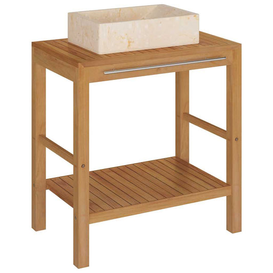 vidaXL Bathroom Vanity Cabinet Solid Teak with Sink Marble Cream