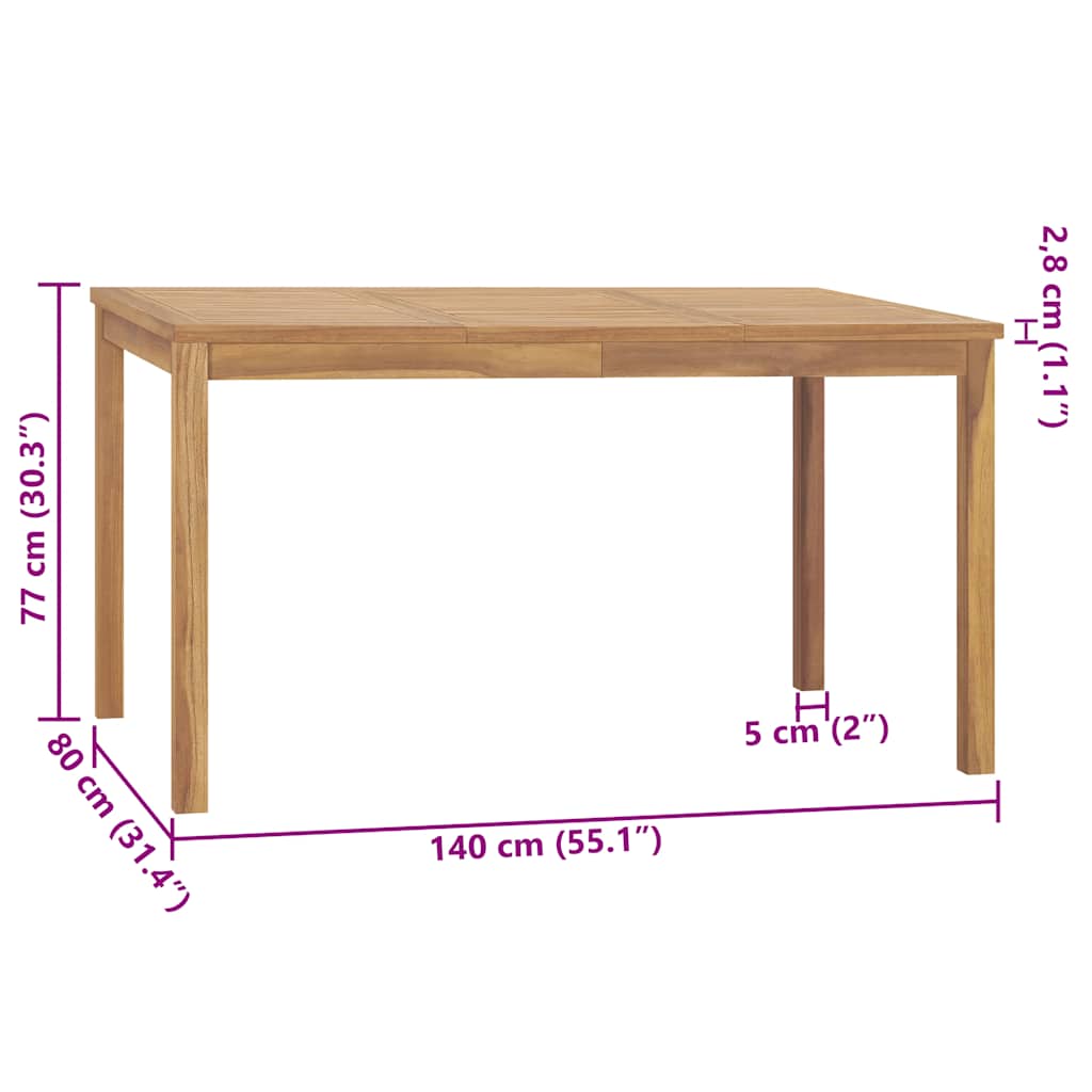 vidaXL Garden Dining Table 140x80x77 cm Solid Teak Wood