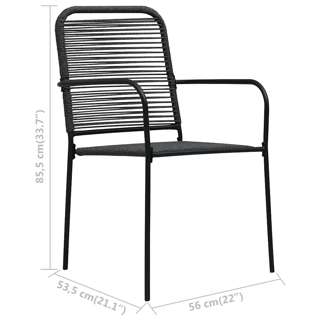 vidaXL Dining Set | Black | Cotton Rope, Powder-Coated Steel, Tempered Glass