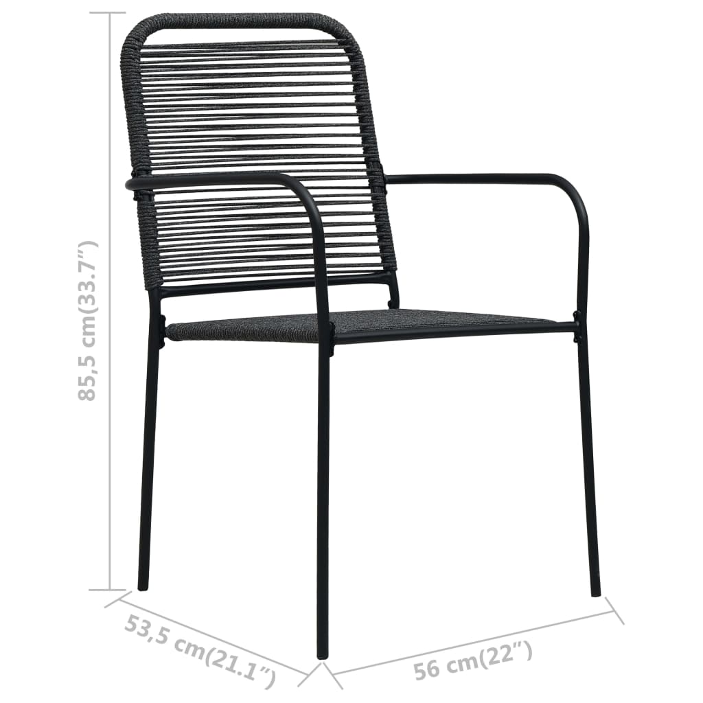 vidaXL Dining Set | Black | Cotton rope, powder-coated steel, tempered glass