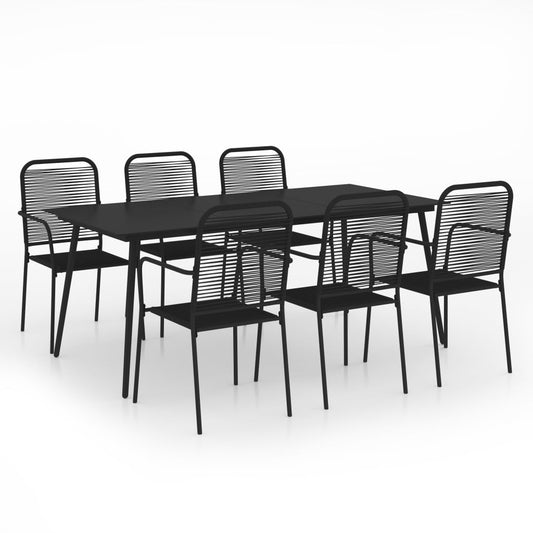 vidaXL Dining Set | Black | Cotton Rope, Powder-Coated Steel, Tempered Glass