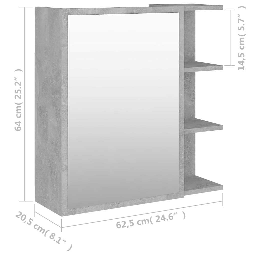 vidaXL Bathroom Mirror Cabinet Concrete Grey 62.5x20.5x64 cm