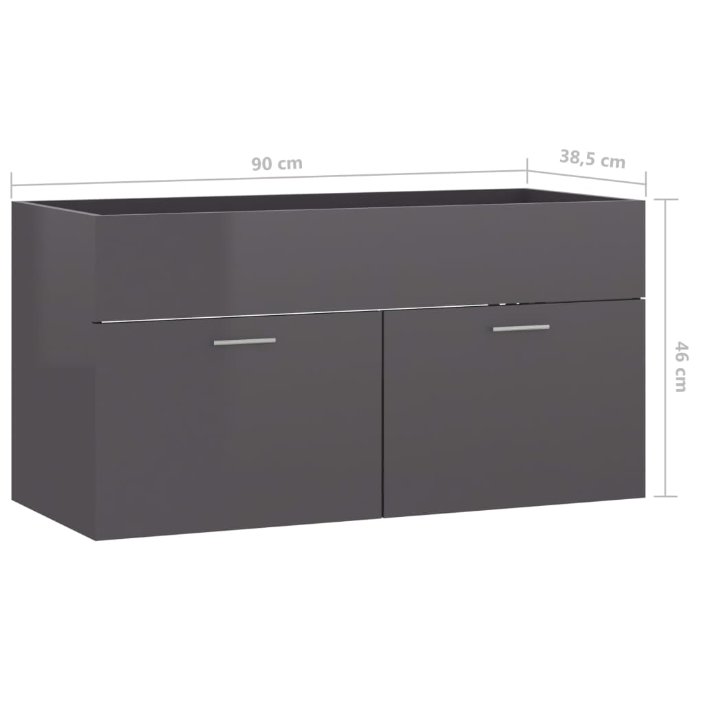 vidaXL Sink Cabinet | High gloss grey | Engineered wood | Large