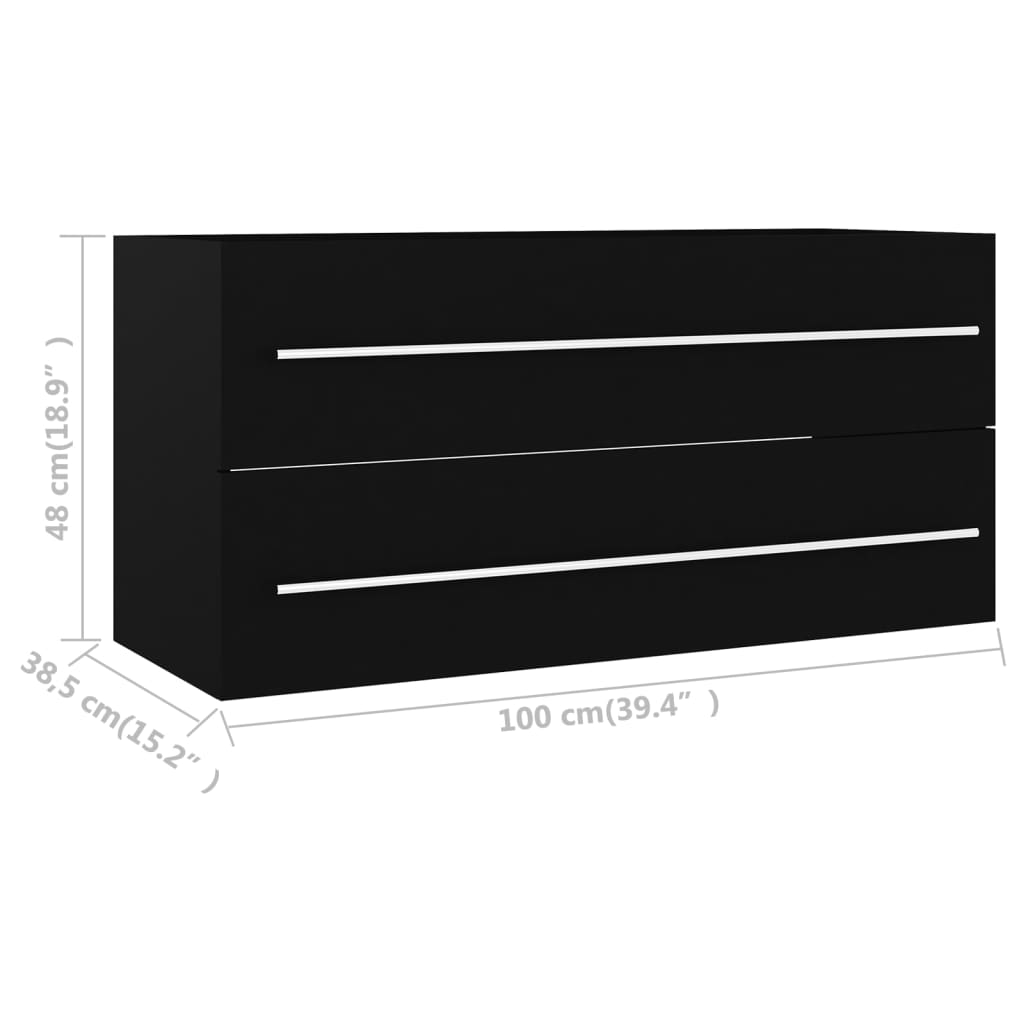 vidaXL Sink Cabinet | Black | Engineered Wood | 100 cm x 38.5 cm x 48 cm | Sleek