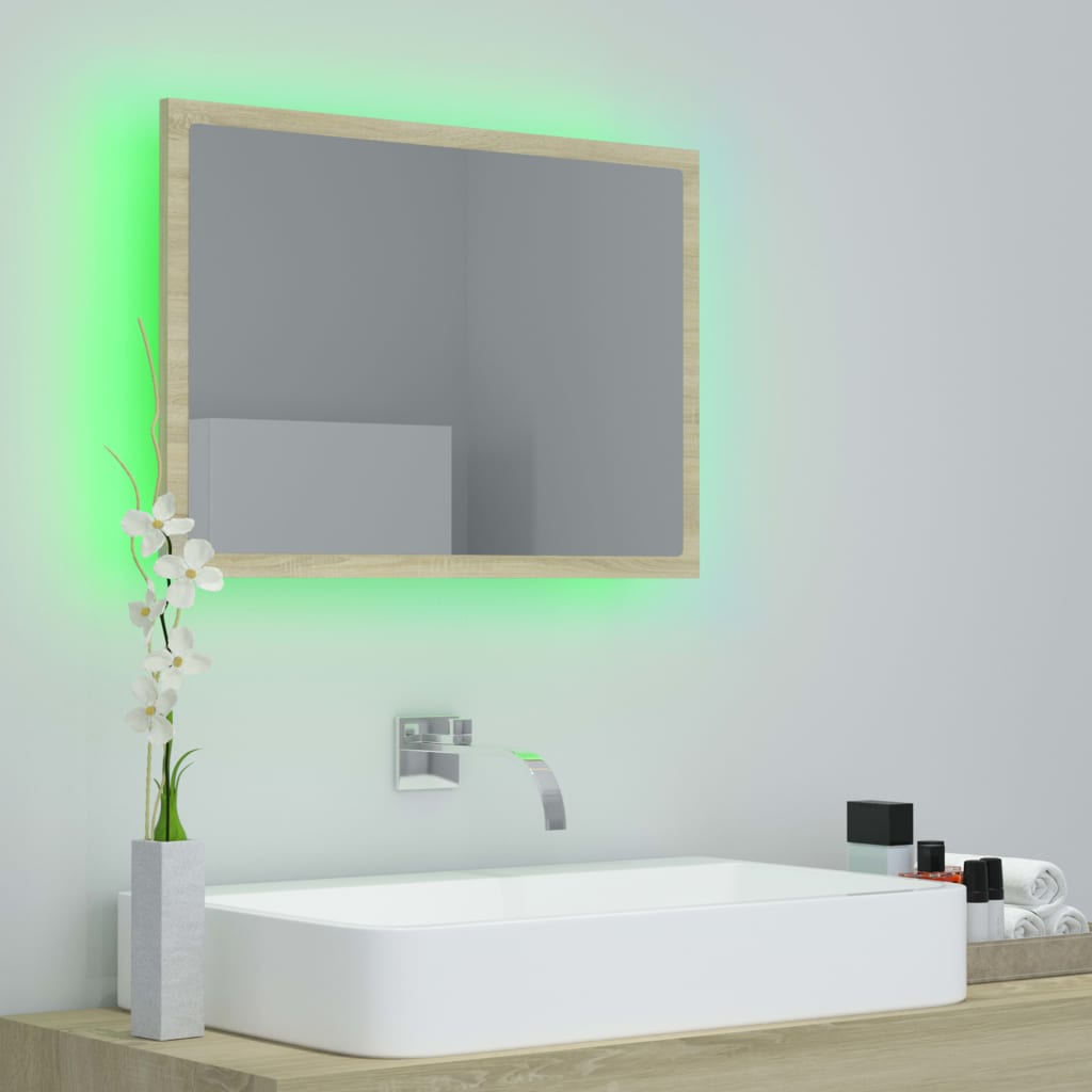 vidaXL LED Bathroom Mirror Sonoma Oak 60x8.5x37 cm Acrylic