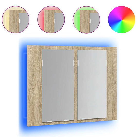 vidaXL LED Bathroom Mirror Cabinet Sonoma Oak 60x12x45 cm Acrylic