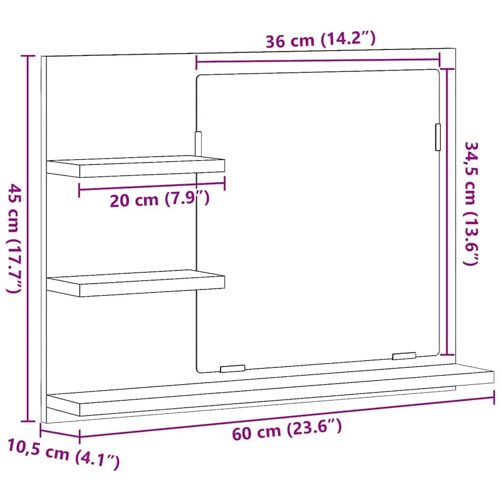 vidaXL Bathroom Mirror Sonoma Oak 60x10.5x45 cm Engineered Wood