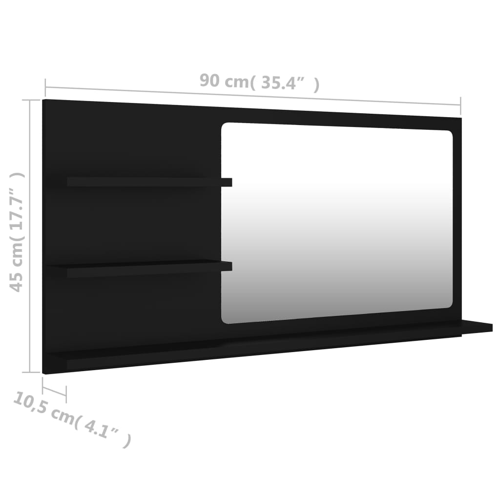 vidaXL Bathroom Mirror Black 90x10.5x45 cm Engineered Wood