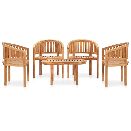 3059963 vidaXL 5 Piece Banana Garden Lounge Set Solid Teak Wood (2x48019+48027)