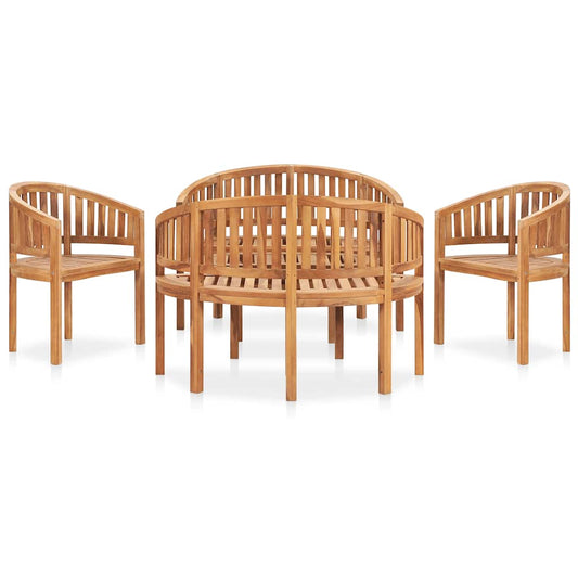 3059964 vidaXL 5 Piece Banana Garden Lounge Set Solid Teak Wood (48019+2x48020+48027)