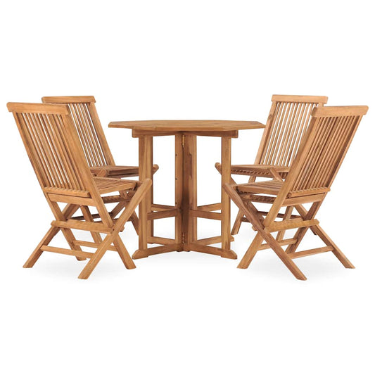3059979 vidaXL 5 Piece Folding Outdoor Dining Set Solid Teak Wood (315442+315447)